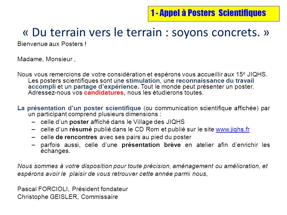 1 Appel à Posters Scientifiques ppt télécharger